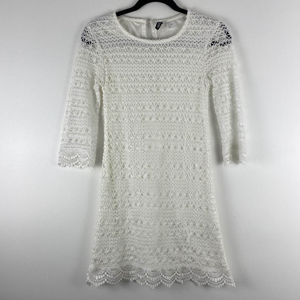 Divided H&M Crochet Lace Mini Dress White Graduation Wedding Bridal Size XS